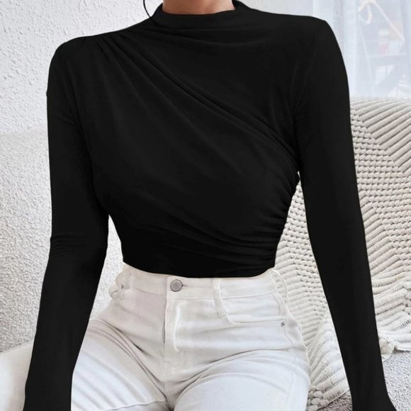 Minimalist Ruched Solid Bodysuit black - Picture 3 of 5